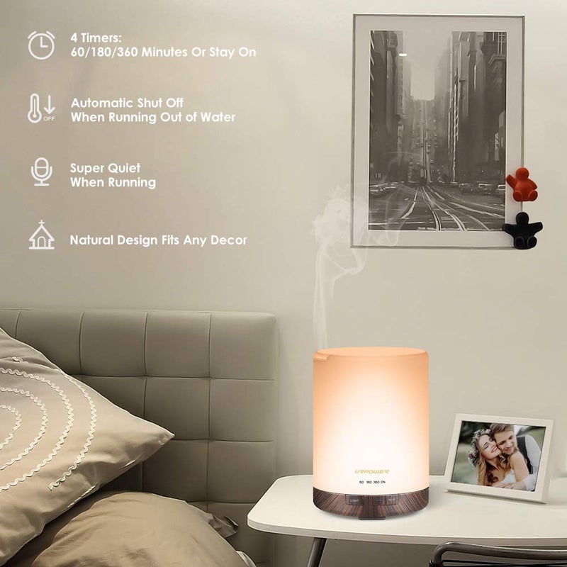 URPOWER 2nd Gen 300ml Aroma Essential Oil Diffuser Night Light Ultrasonic Air Cool Mist Humidifier with AUTO Shut Off and 6-7 Hours Continuous Diffusing and 4 Timer Settings for Home Office Yoga Spa - Image 5