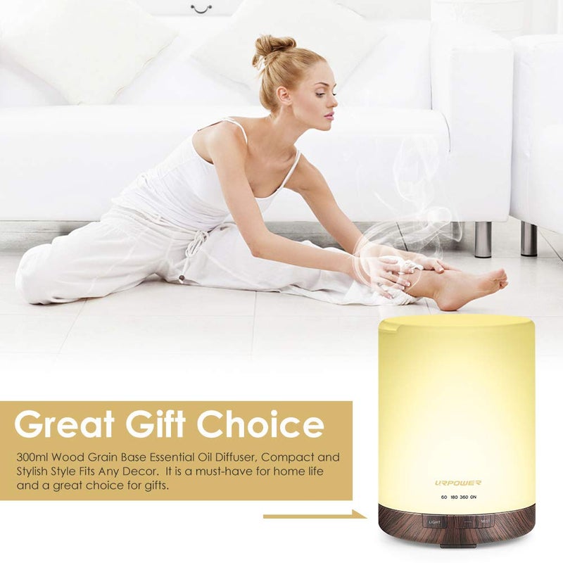 URPOWER 2nd Gen 300ml Aroma Essential Oil Diffuser Night Light Ultrasonic Air Cool Mist Humidifier with AUTO Shut Off and 6-7 Hours Continuous Diffusing and 4 Timer Settings for Home Office Yoga Spa - Image 4