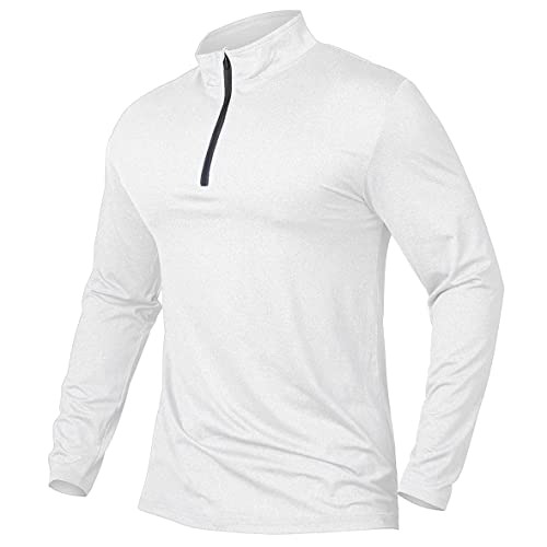 MANSDOUR Men's Active Sports Shirt 1/4 Zip Performance Long Sleeve Workout Running T Shirt Pullover Tops White - Image 1