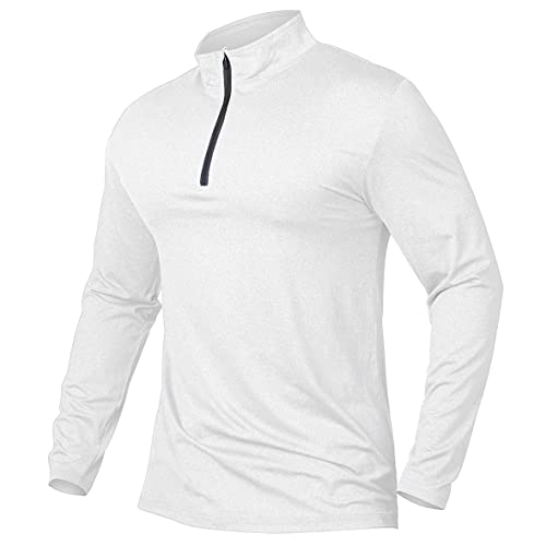 MANSDOUR Men's Active Sports Shirt 1/4 Zip Performance Long Sleeve Workout Running T Shirt Pullover Tops White - Image 2