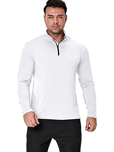 MANSDOUR Men's Active Sports Shirt 1/4 Zip Performance Long Sleeve Workout Running T Shirt Pullover Tops White - Image 4