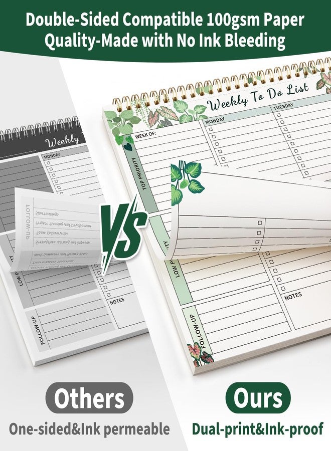 ALKALO 104 Pgs Weekly To Do List Notepad, 52 Duplex-Printed Undated Sheets 100 GSM（8.5"×11") Weekly Desk Planner For Work Home School Office Desk Accessories Supplies & Goal Setting Tasks - Green Foliage - Image 5