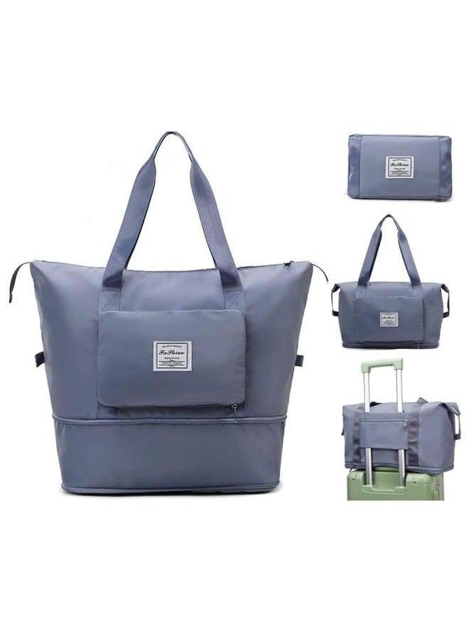 MYK Foldable Duffle Bag for Travelling Waterproof and Large Travel Bag for Women Luggage Expandable Multipurpose Large Capacity Weekender Carry Bag for Women Travel Blue