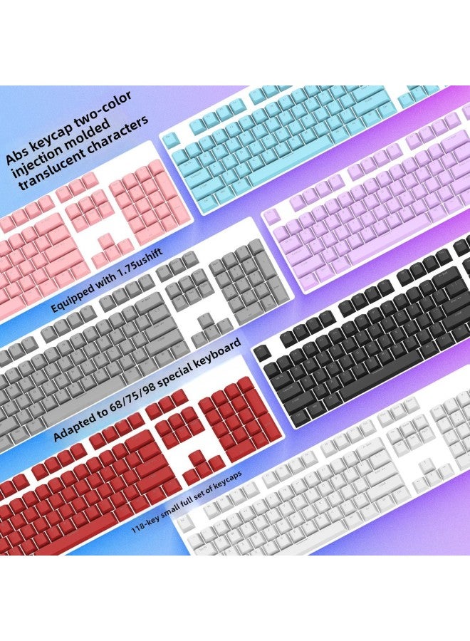 ABS Keycap Closed Small Character Translucent Two-color Injection Molded Cross Satellite Axis 75/98/104 Mechanical Keyboard Pink And Blue-Color:Gray 117 Keys
