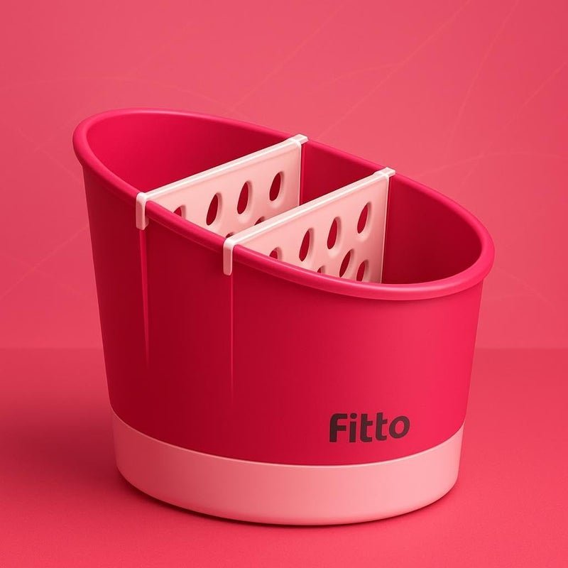 FITTO حامل أدوات المطبخ فيتو، منظم 3 أقسام باللون الوردي - Image 3