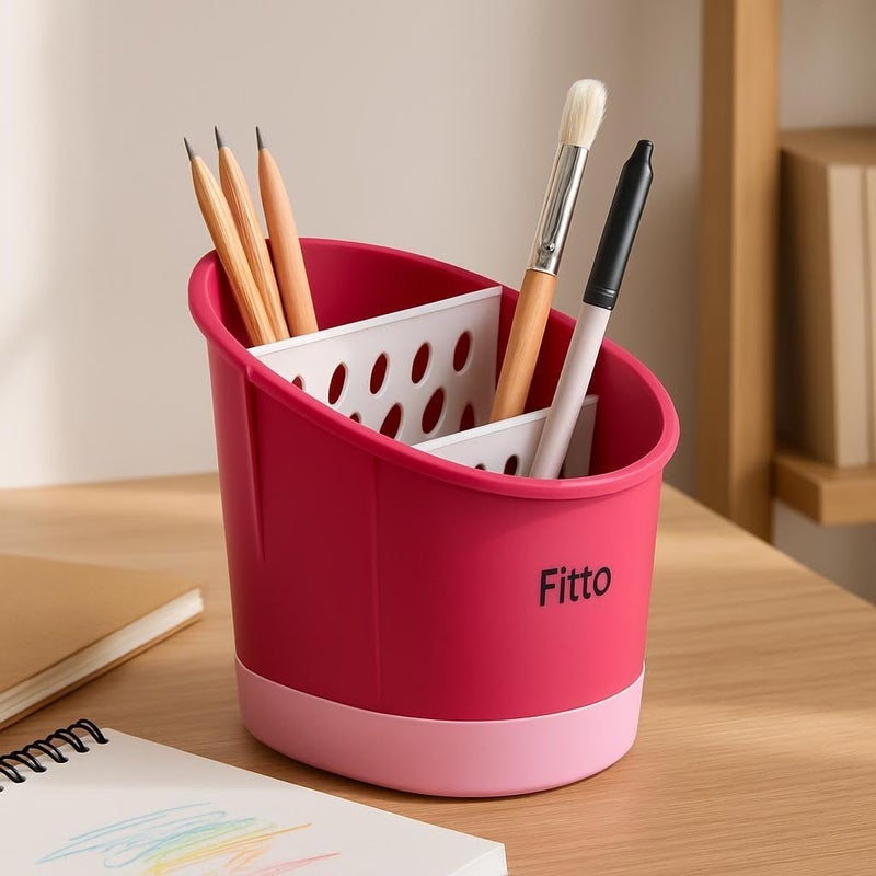 FITTO حامل أدوات المطبخ فيتو، منظم 3 أقسام باللون الوردي - Image 2