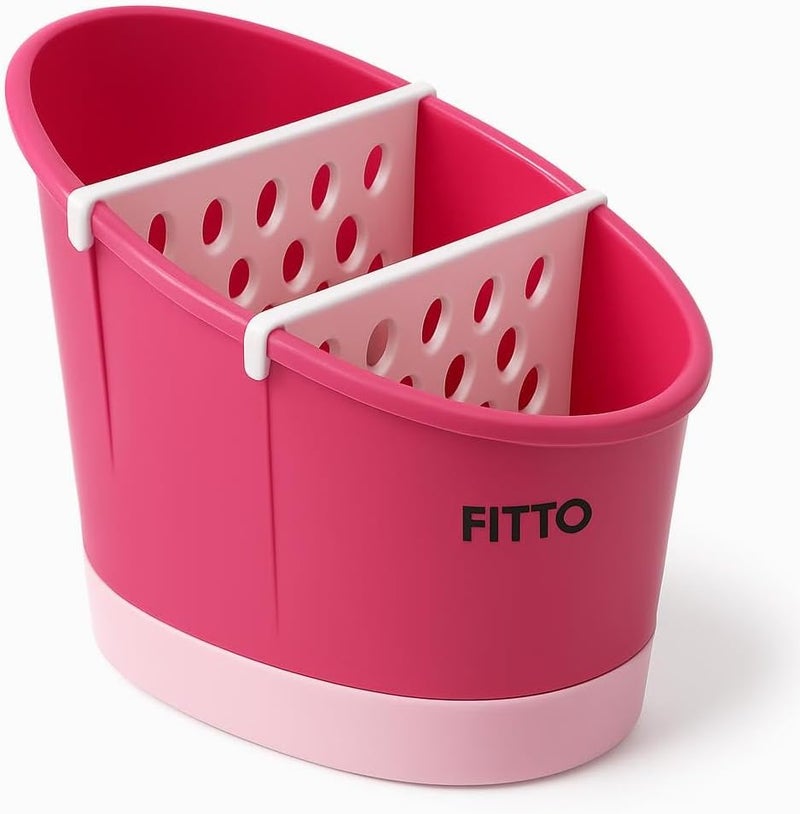 FITTO حامل أدوات المطبخ فيتو، منظم 3 أقسام باللون الوردي - Image 1