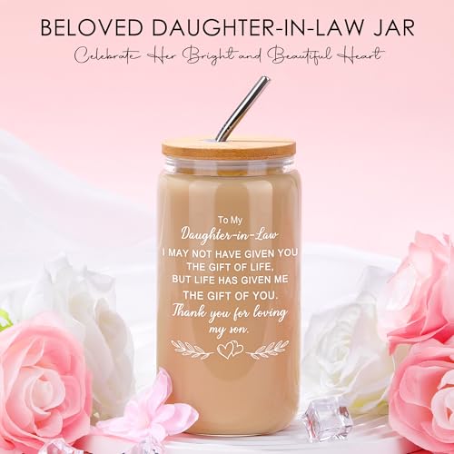 Saineron Daughter in Law Gifts from Mother in Law Future Daughter-in-Law Birthday Gifts Thoughtful Wedding Day, Anniversary, Happy Birthday Gift Includes Canvas Tote Bag, 16oz Glass Cup - Image 2