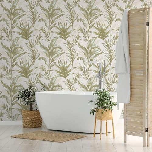 VaryStyle Tropical Palm Tree Wallpaper Beige Jungle Palm Leaf Peel and Stick Wallpaper for Bedroom Bathroom Waterproof Vinyl Removable Beige Leaves Contact Paper for Cabinets Walls Shelf 17.7"x118" - Image 4