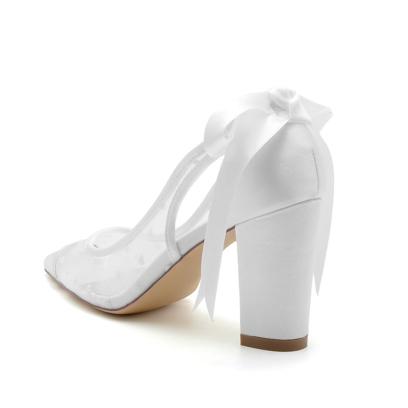 2025 Women'S Thick Heel Pointed Toe Hollow Ribbon Wedding Shoes Bridal Shoes Bridesmaid Shoes 2014-111 - Image 3