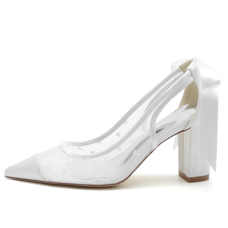 2025 Women'S Thick Heel Pointed Toe Hollow Ribbon Wedding Shoes Bridal Shoes Bridesmaid Shoes 2014-111 - Image 5