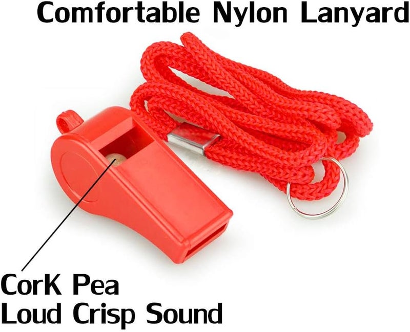 Hipat Red Emergency Whistles with Lanyard, Loud Crisp Sound Plastic Whistles Bulk Ideal for Outdoor Sport，Lifesaving，and Officials - Image 3