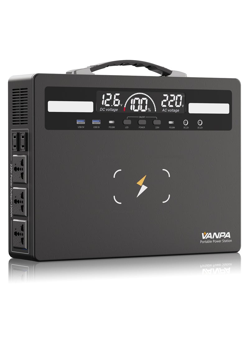 فانپا محطة طاقة محمولة 1000 واط ، بطارية ليثيوم 960 واط في الساعة ، مولد طاقة شمسية مع 11 منفذا ، 5 منافذ تيار متردد ، شحن لاسلكي 15 واط للتخييم في الهواء الطلق - Image 1