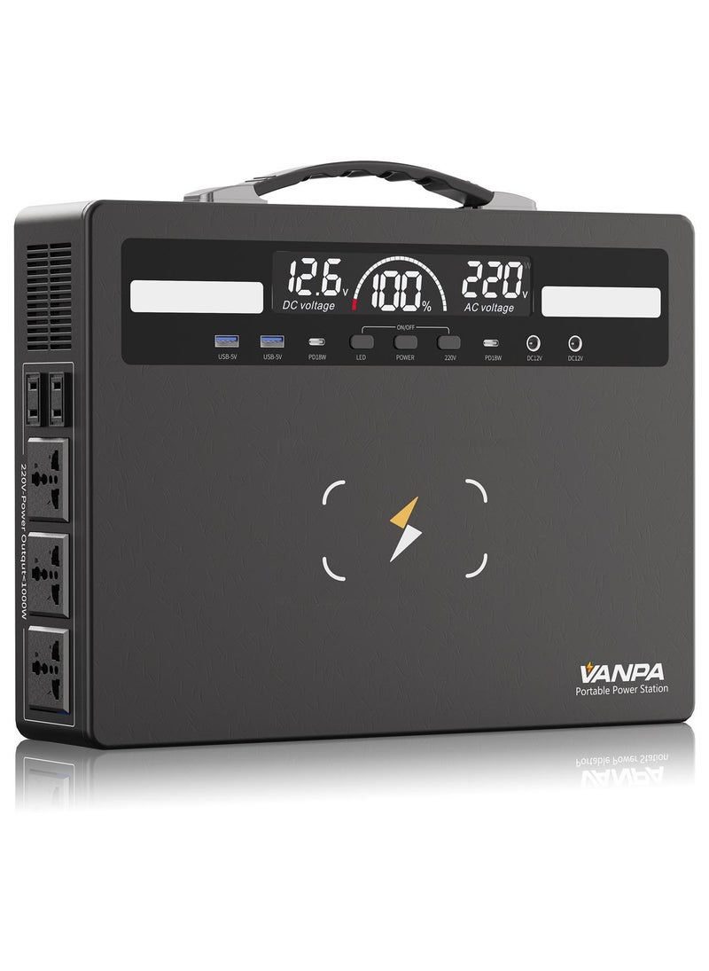 VANPA Portable Power Station 1000W, 960Wh Lithium Battery Backup Powerbank, Solar Generator With 11-Port, 5 AC Outlets, 15W Wireless Charging For Outdoor Camping - Image 1