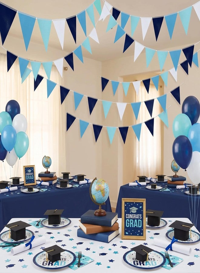Hysilla 64ft Blue Light Blue White Triangle Pennant Banner Flag Metallic Paper Bunting Garland for Hanging Backdrop Birthday Decorations Graduation Nautical Ahoy Achor Bridal Airplane Marine Party Supplies - Image 5