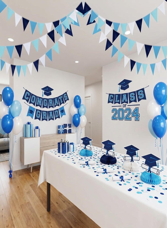 Hysilla 64ft Blue Light Blue White Triangle Pennant Banner Flag Metallic Paper Bunting Garland for Hanging Backdrop Birthday Decorations Graduation Nautical Ahoy Achor Bridal Airplane Marine Party Supplies - Image 4