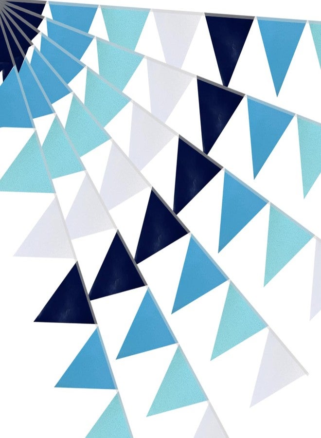 Hysilla 64ft Blue Light Blue White Triangle Pennant Banner Flag Metallic Paper Bunting Garland for Hanging Backdrop Birthday Decorations Graduation Nautical Ahoy Achor Bridal Airplane Marine Party Supplies - Image 1