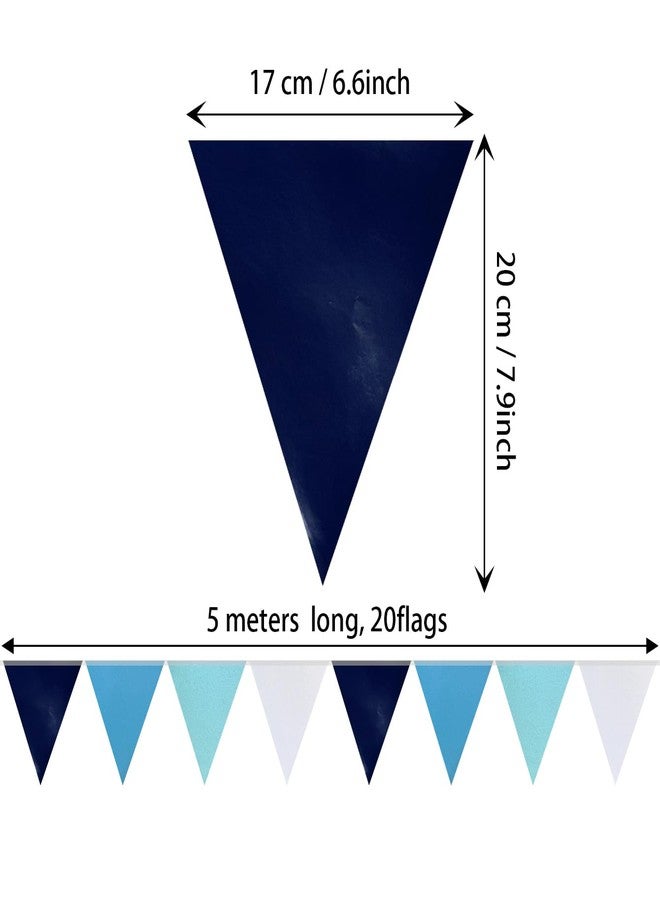 Hysilla 64ft Blue Light Blue White Triangle Pennant Banner Flag Metallic Paper Bunting Garland for Hanging Backdrop Birthday Decorations Graduation Nautical Ahoy Achor Bridal Airplane Marine Party Supplies - Image 3