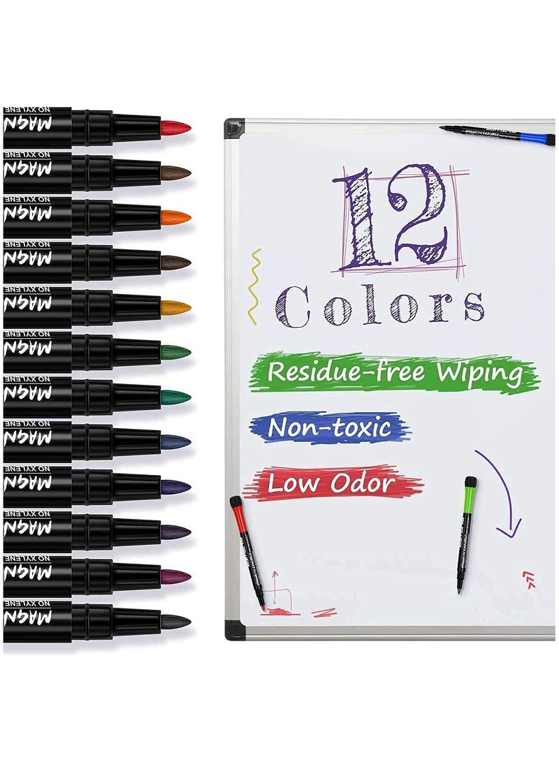 phomemo Magnetic Dry Erase Markers, 12 Colors White Board Markers Dry Erase Marker with Eraser Cap, Low Odor Whiteboard Markers Fine Tip Thin Dry Erase Markers for Kids Teachers Office School Supplies - Image 2