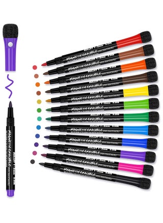 اقلام تحديد مغناطيسية رفيعة قابلة للمسح الجاف للسبورة البيضاء مع غطاء ممحاة ، ذات رائحة خفيفة، للاطفال والمعلمين والمكاتب والمدرسة (12 لون)، متعدد الألوان - view 5