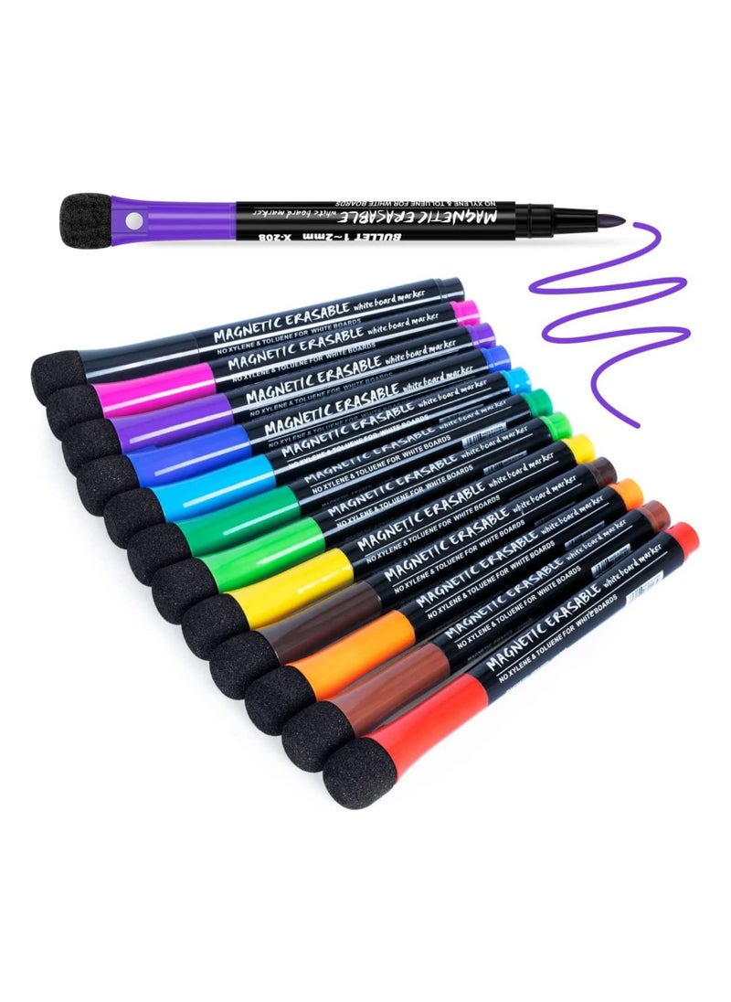 phomemo Magnetic Dry Erase Markers, 12 Colors White Board Markers Dry Erase Marker with Eraser Cap, Low Odor Whiteboard Markers Fine Tip Thin Dry Erase Markers for Kids Teachers Office School Supplies  - Image 1