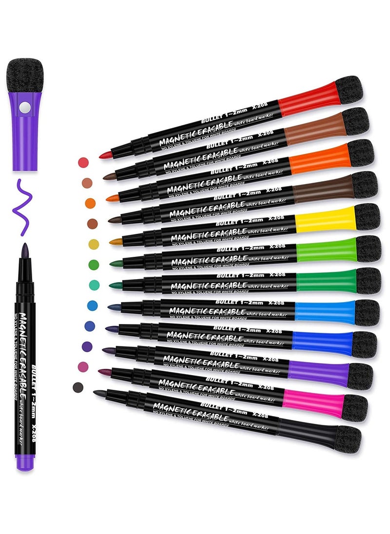 phomemo Magnetic Dry Erase Markers, 12 Colors White Board Markers Dry Erase Marker with Eraser Cap, Low Odor Whiteboard Markers Fine Tip Thin Dry Erase Markers for Kids Teachers Office School Supplies  - Image 5