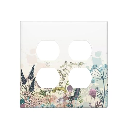 Sghxwp Decorative Light Switch Cover Plate Colorful Flower Plant Garden 2 Gang Socket Covers Double Duplex Wallplates Switch Plates and Outlet Covers for Bedroom Bathroom Decor - Image 1