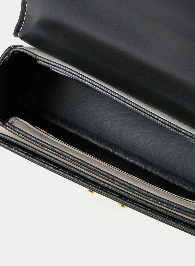 Styli Contrast Flap Shoulder Bag with Push Lock
