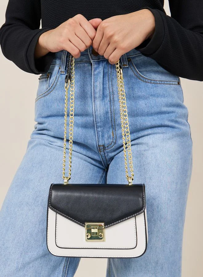 Styli Contrast Flap Shoulder Bag with Push Lock