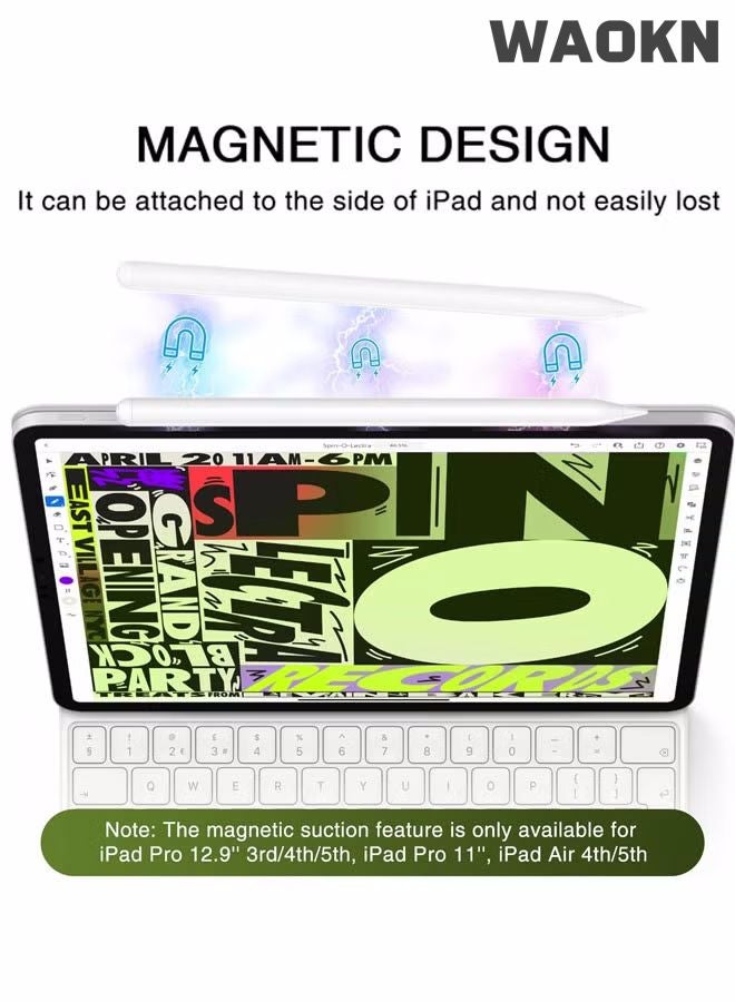 WAOKN Stylus Pen for iPad With Palm Rejection Function, Active Pencil Compatible (2018-2022) Apple IPad Pro 11/12.9 Inches, IPad 10/9/8/7/6th Generation, iPad Air 5/4/3 Generation, IPad Mini 6/fifth generat,With Fast Charging & Palm Rejection For Apple iPad 2018 and Later White - Image 4