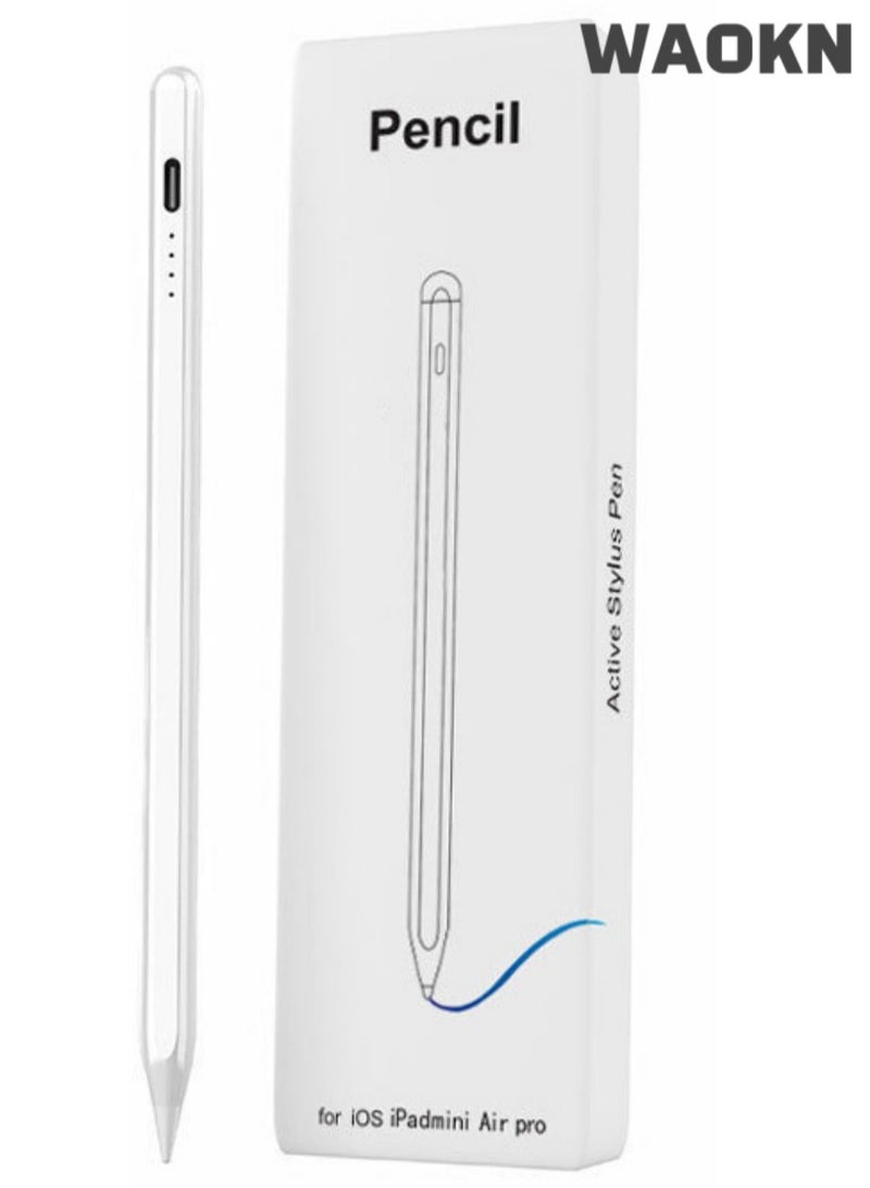 WAOKN Stylus Pen for iPad With Palm Rejection Function, Active Pencil Compatible (2018-2022) Apple IPad Pro 11/12.9 Inches, IPad 10/9/8/7/6th Generation, iPad Air 5/4/3 Generation, IPad Mini 6/fifth generat,With Fast Charging & Palm Rejection For Apple iPad 2018 and Later White - Image 1