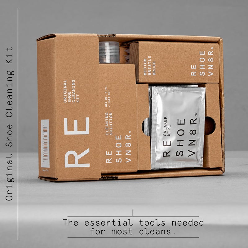 Reshoevn8r Shoe Cleaner Sneakers Kit, Original Kit - Sneaker Cleaner for Canvas, Mesh, Knit, Leather, Nubuck, Plastic, & Rubber Shoes - 4oz Cleaning Solution, 1 Medium Bristle Brush, & 6 Sneaker Wipes - Image 2