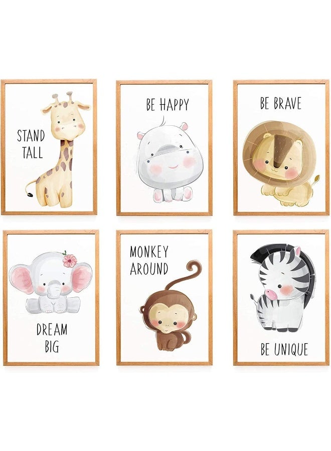 Emoda Home Trove 6 Pack Baby Jungle Nursery Wall Decor Art Pictures, Unframed Cartoon Safari Animal Wall Murals/Poster with Inspirational Quotes for Baby & Kids Living Room Bedroom Bathroom - Image 1