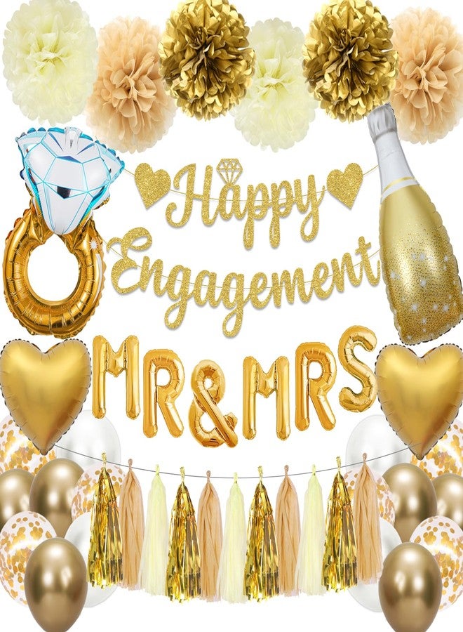 Bolake Gold Engagement Party Decorations Just Engaged Decorations Happy Engagement Banner Married Decorations Congratulations Wedding Bachelorette Party Decorations - Image 1