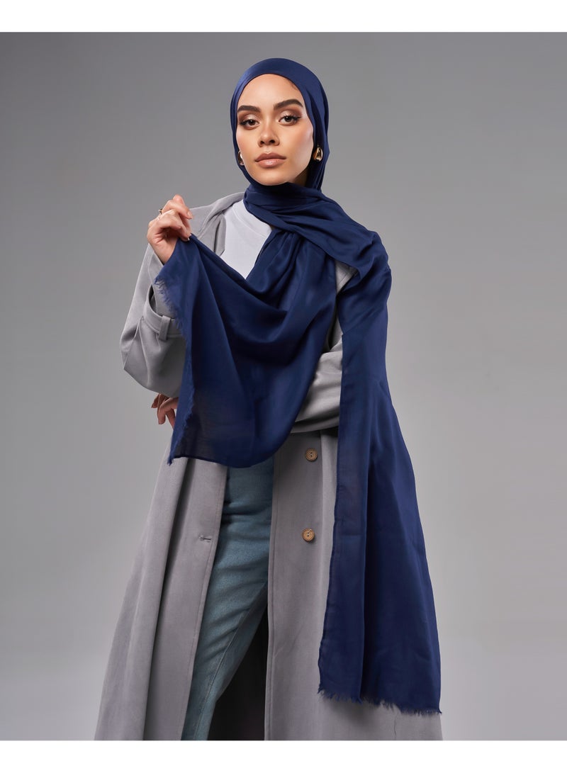 Lavezzi Breathable Cotton Modal Hijab Scarf For Women - Women Solid Color Head Scarf Wrap - Navy Blue - Image 1
