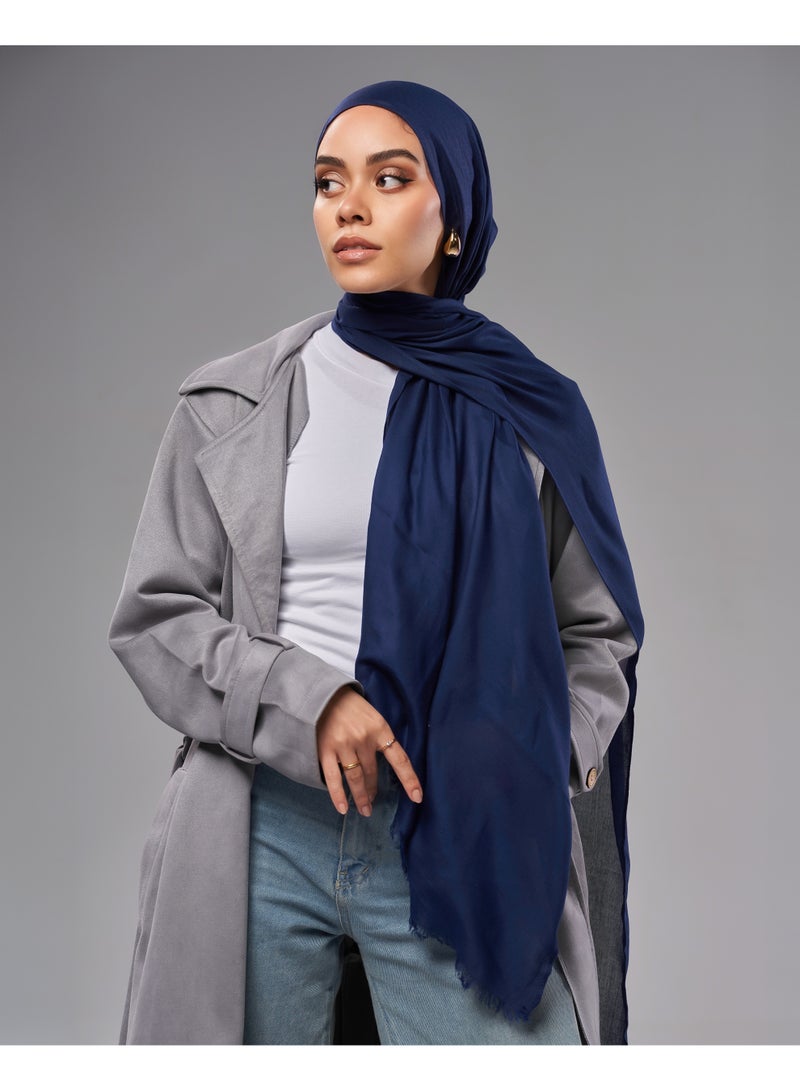 Lavezzi Breathable Cotton Modal Hijab Scarf For Women - Women Solid Color Head Scarf Wrap - Navy Blue - Image 2