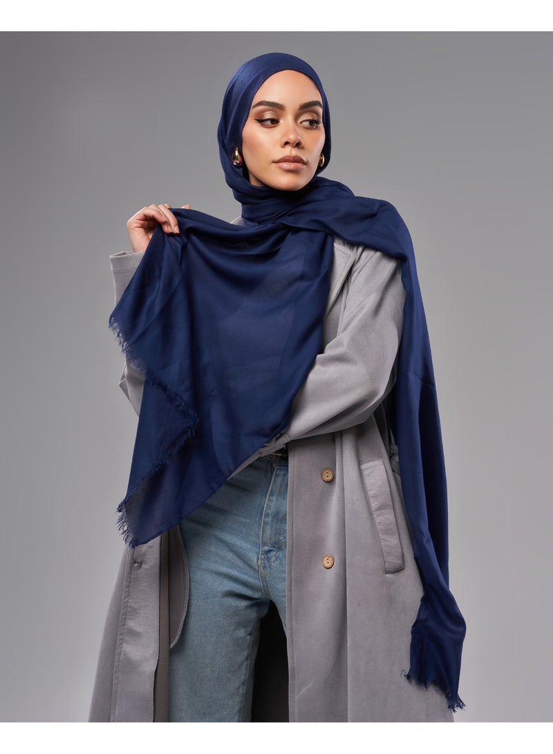 Lavezzi Breathable Cotton Modal Hijab Scarf For Women - Women Solid Color Head Scarf Wrap - Navy Blue - Image 3