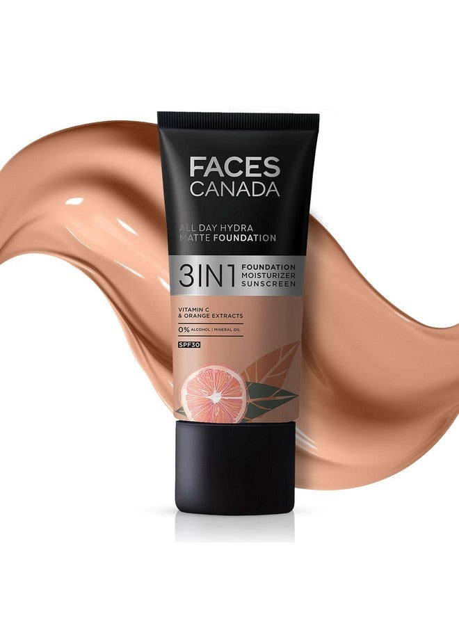FACESCANADA All Day Hydra Matte Foundation|3-In-1 Foundation + Moisturizer Cream +Spf 30|24 Hr Aloe Hydration&Vitamin C|10Hr Long Wear|Medium To High Buildable Coverage|Caramel Natural|25Ml,Pack Of 1 - Image 1