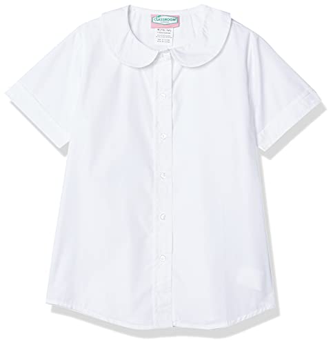Classroom School Uniforms girls Short Sleeve Peter Pan Blouse,White,Medium - Image 5