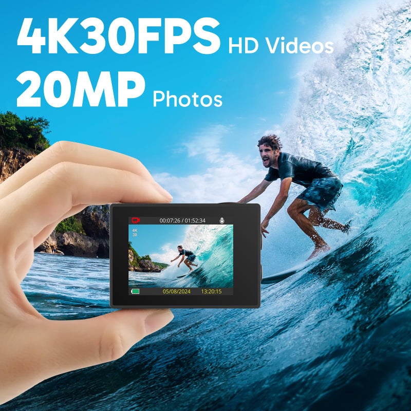 AKASO EK7000 4K30FPS 20MP WiFi Action Camera with EIS Ultra HD 131FT Waterproof Underwater Camera Remote Control 4X Zoom Support External Microphone - Image 2