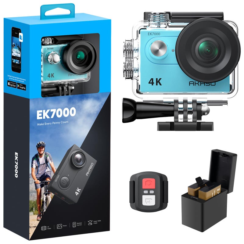 AKASO EK7000 4K30FPS 20MP WiFi Action Camera with EIS Ultra HD 131FT Waterproof Underwater Camera Remote Control 4X Zoom Support External Microphone - Image 1