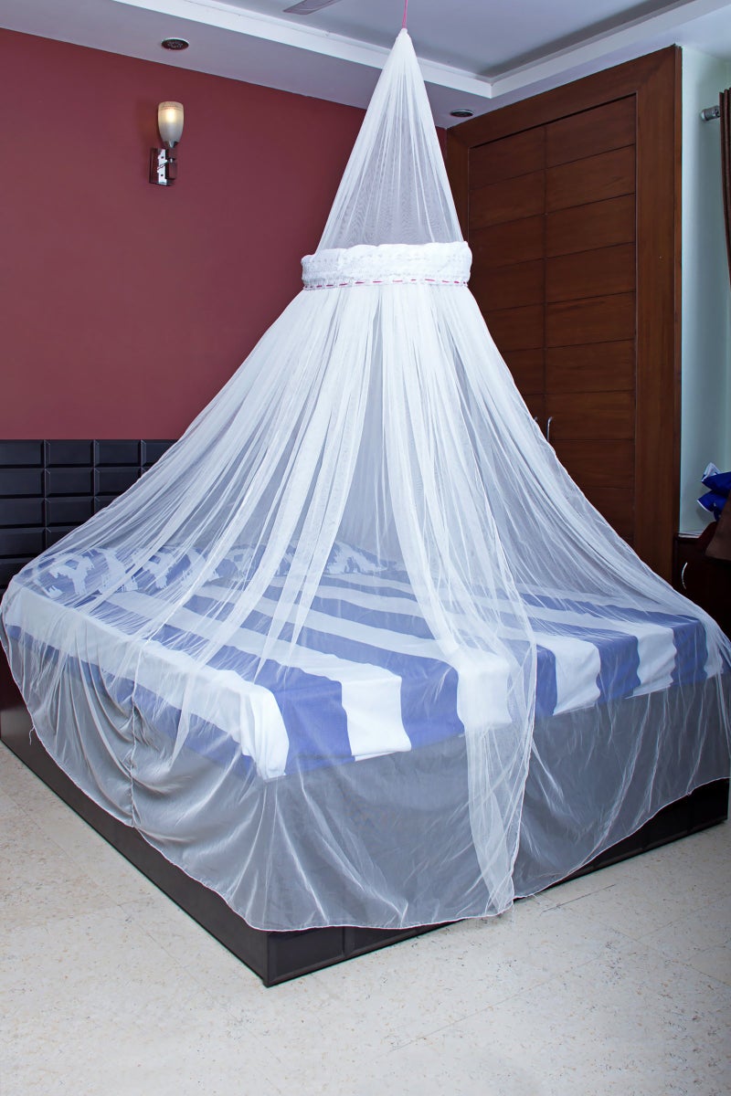 Creative Textiles Ceiling Hanging Mosquito Net I Machardani for Double Bed King Size I Polyster Canopy Circular Curtain for Bedroom I Keeps Away Insects and Flies - White - Image 1