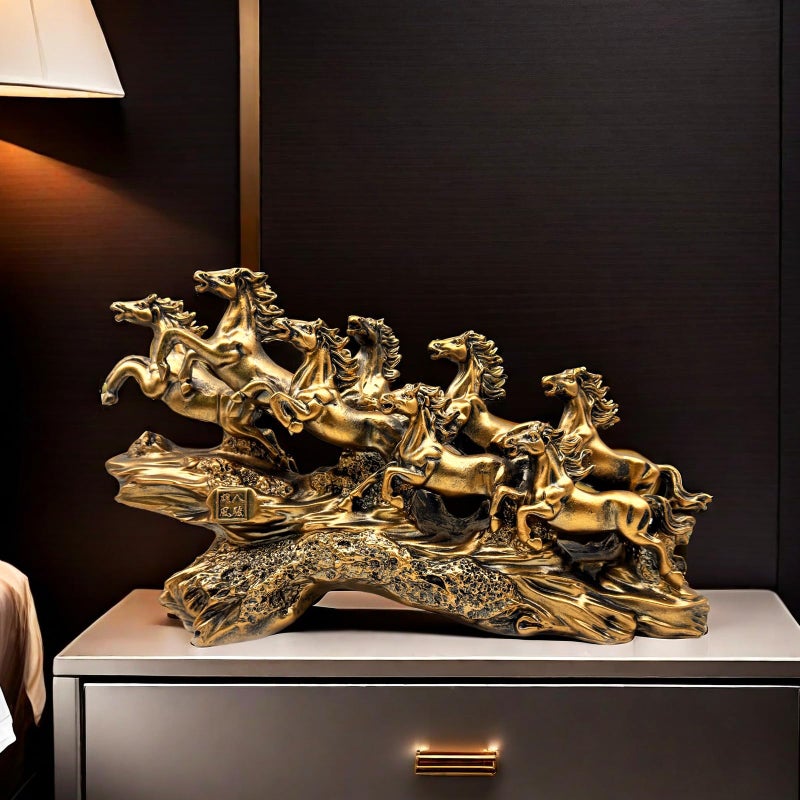FUNSXBUG Chinese Feng Shui Horses Statue Sculpture - Resin Running Horse Figurines Home Office Decoration Tabletop Decor Ornaments for Wealth and Success Good Lucky Gifts Bronze - Image 3