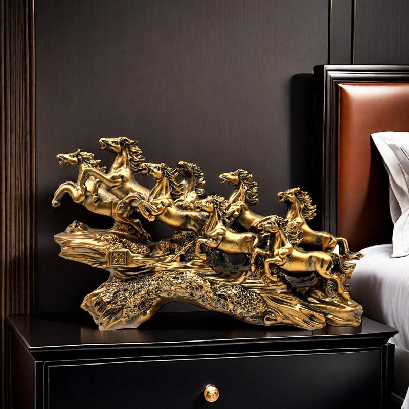 FUNSXBUG Chinese Feng Shui Horses Statue Sculpture - Resin Running Horse Figurines Home Office Decoration Tabletop Decor Ornaments for Wealth and Success Good Lucky Gifts Bronze - Image 5