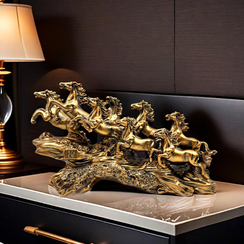 FUNSXBUG Chinese Feng Shui Horses Statue Sculpture - Resin Running Horse Figurines Home Office Decoration Tabletop Decor Ornaments for Wealth and Success Good Lucky Gifts Bronze - Image 4