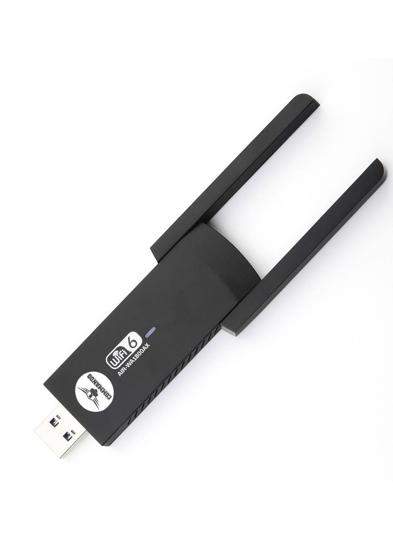 COMMANDO - 1800Mbps Wi-Fi 6 USB 3.0 Adapter - 802.11ax, Dual Band, Built-in FEM (PA+LNA), 2.4G/5G Wireless Network Adapter for PC Desktop, MU-MIMO WiFi Dongle, 2x High Gain Dual Band Antenna - AIR-WA1800AX - Image 1