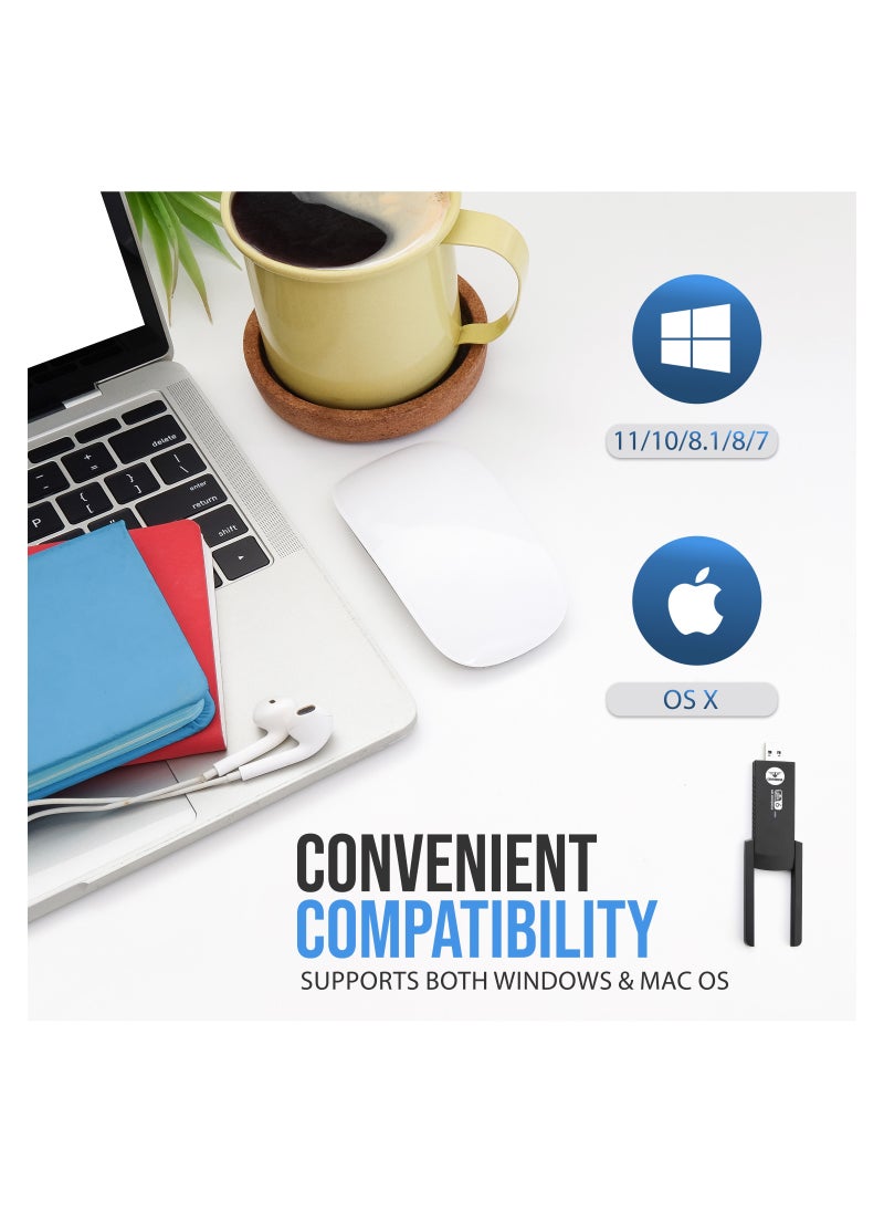 COMMANDO - 1800Mbps Wi-Fi 6 USB 3.0 Adapter - 802.11ax, Dual Band, Built-in FEM (PA+LNA), 2.4G/5G Wireless Network Adapter for PC Desktop, MU-MIMO WiFi Dongle, 2x High Gain Dual Band Antenna - AIR-WA1800AX - Image 1