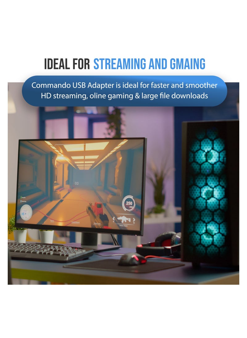 COMMANDO - 1800Mbps Wi-Fi 6 USB 3.0 Adapter - 802.11ax, Dual Band, Built-in FEM (PA+LNA), 2.4G/5G Wireless Network Adapter for PC Desktop, MU-MIMO WiFi Dongle, 2x High Gain Dual Band Antenna - AIR-WA1800AX - Image 1