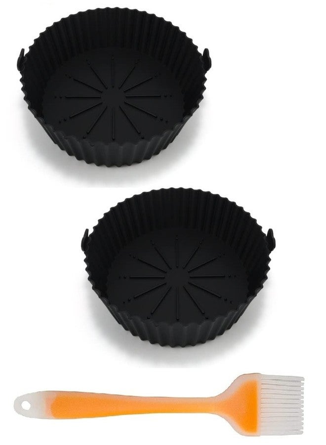 KESESU 2 Pack Air Fryer Silicone Liners, Silicone Air Fryer Liners Inserts,Replacement of Flammable Parchment Paper,Reusable Baking Tray Oven Accessories (Black - 2, 9 in) - Image 1