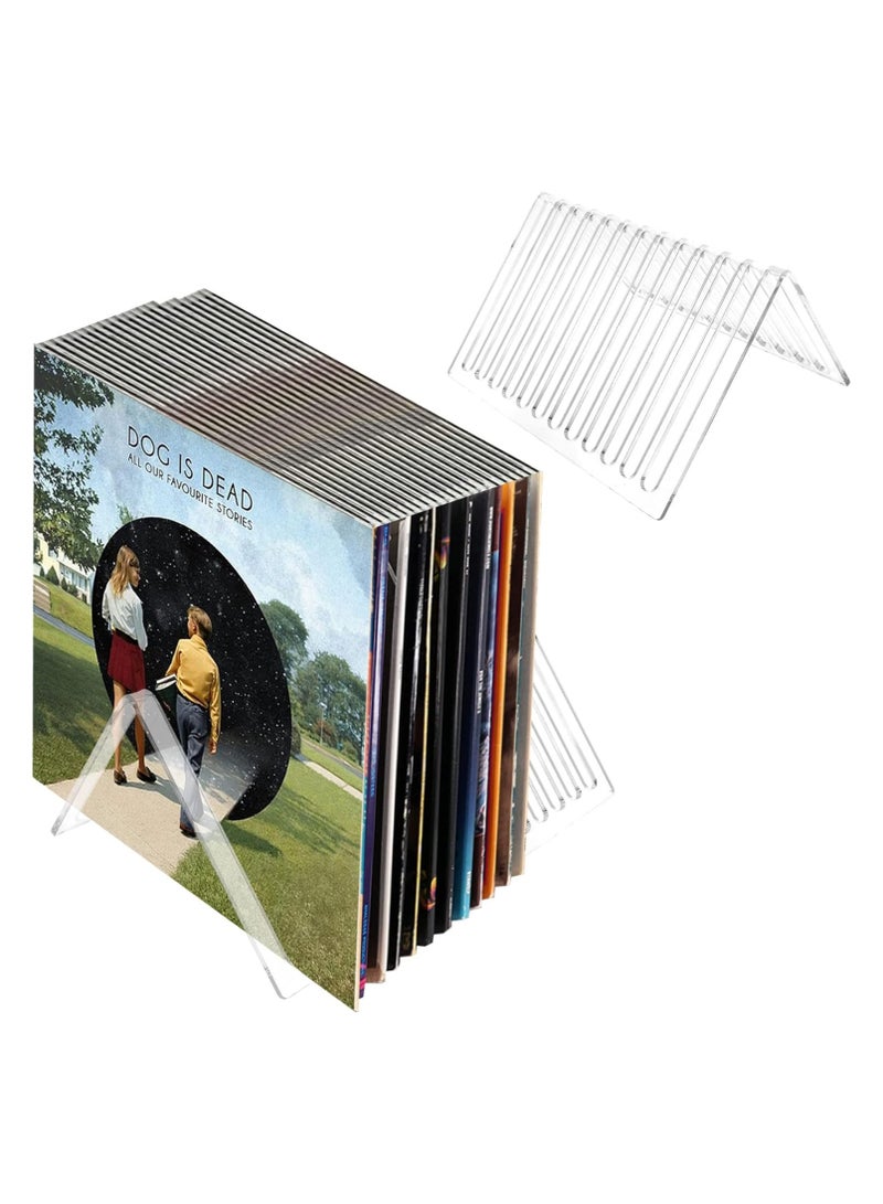 TPGP 2 Pack Clear Vinyl Record Storage Holder, 12 Slot Acrylic Vinyl Record Stand Display for Desktop Album Storage, Office & Home - Image 1